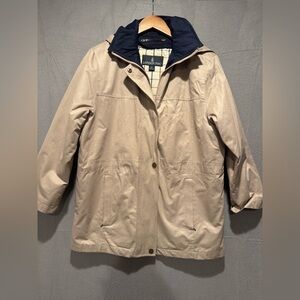 London Fog Women's Beige Trench Coat with Navy Collar